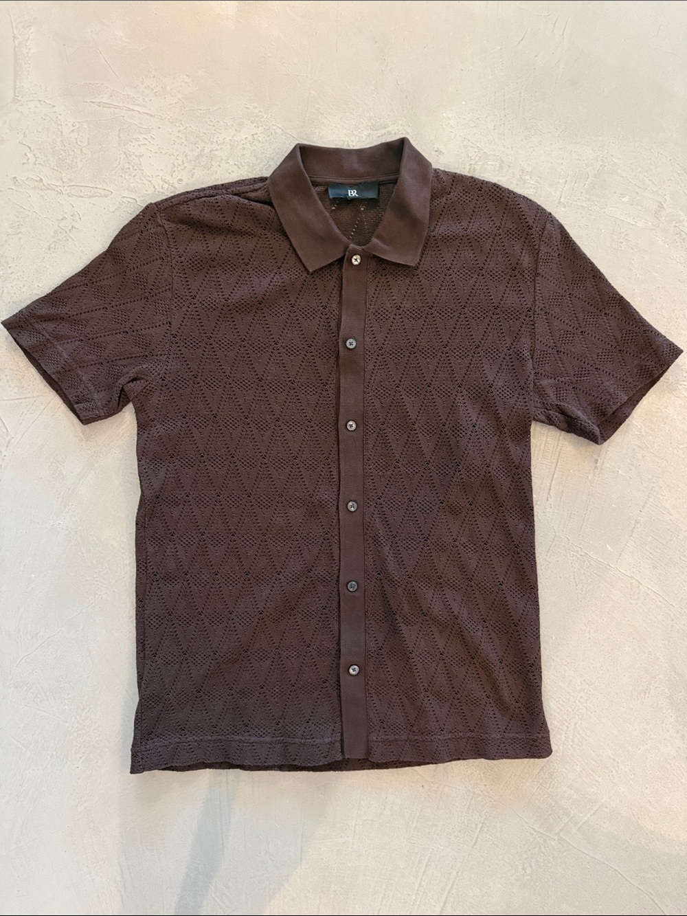Banana Republic Dark Brown Short-Sleeve Knit Crochet Polo Shirt